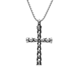 Collier en acier chane jaseron avec Pendentif Croix 55cm - Vue 1