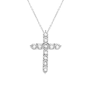 Collier en acier chaîne maille forcat avec pendentif croix 33mm orné d\'oxydes blancs - 45+10cm - Vue 1