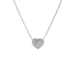 Collier en acier coeur rsine et stass 39+5cm - Vue 1