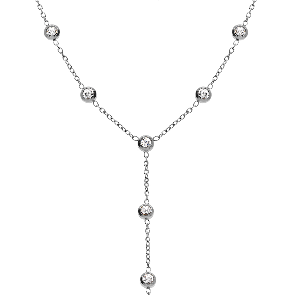 Collier en acier cravate (14cm) avec oxydes blancs - 56+5.5cm - Vue 1