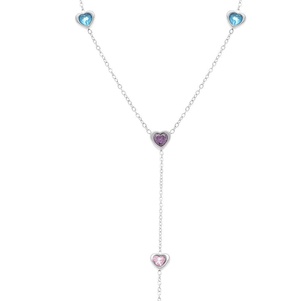 Collier en acier cravate coeurs avec oxydes multi couleurs  - 40+5cm - Vue 1