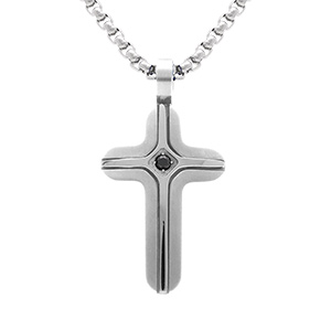 Collier en acier croix 25mm un oxyde bleu  - 45+6cm