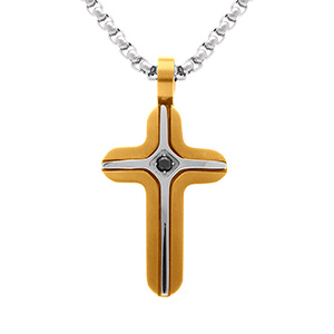 Collier en acier croix dor� 25mm un oxyde bleu  - 45+6cm