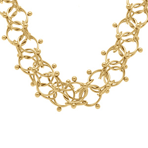 Collier en acier dor 10mm maille cyclone  - 60+10cm