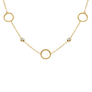 Collier en acier doré avec cercles évidés et oxydes blancs sertis clos  - 39+5cm Collier en acier doré avec cercles évidés et oxydes blancs sertis clos  - 39+5cm