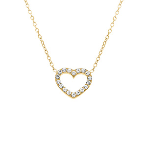 Collier en acier dor avec coeur entour d\'oxydes blancs - 42+5cm - Vue 1