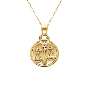 Collier en acier dor avec mdaille de 15mm zodiaque balance recto verso constellation, 40+10cm - Vue 1