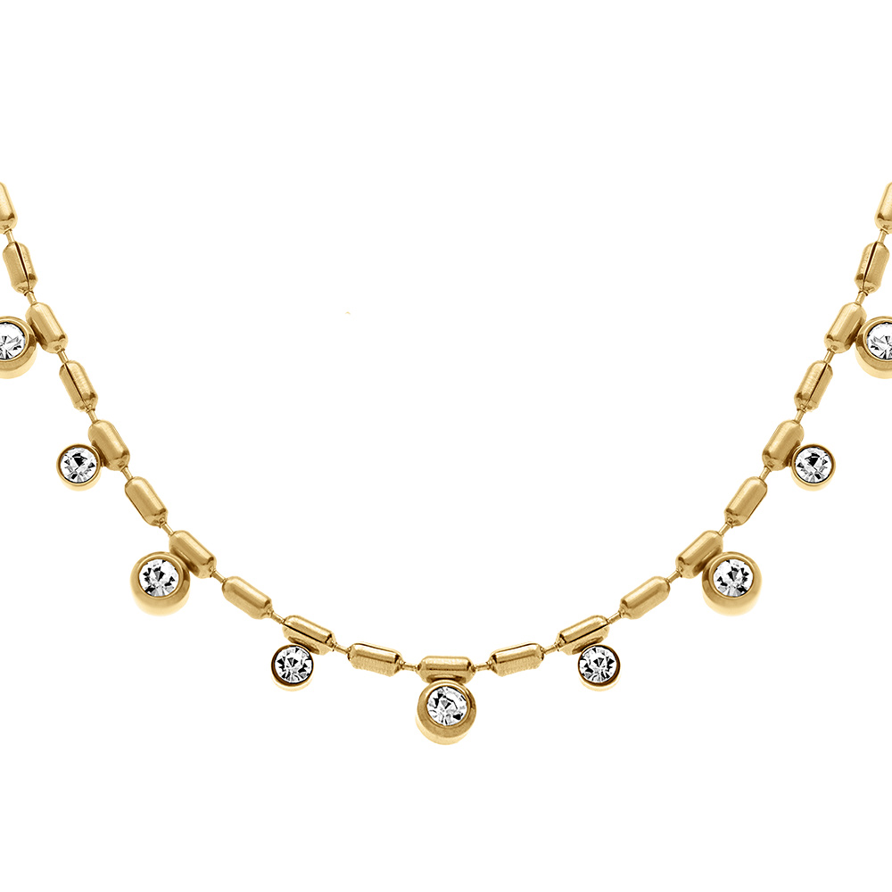 Collier en acier dor� avec oxydes blancs sertis clos - 40+5cm - Vue 1