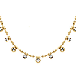Collier en acier dor� avec oxydes blancs sertis clos - 40+5cm