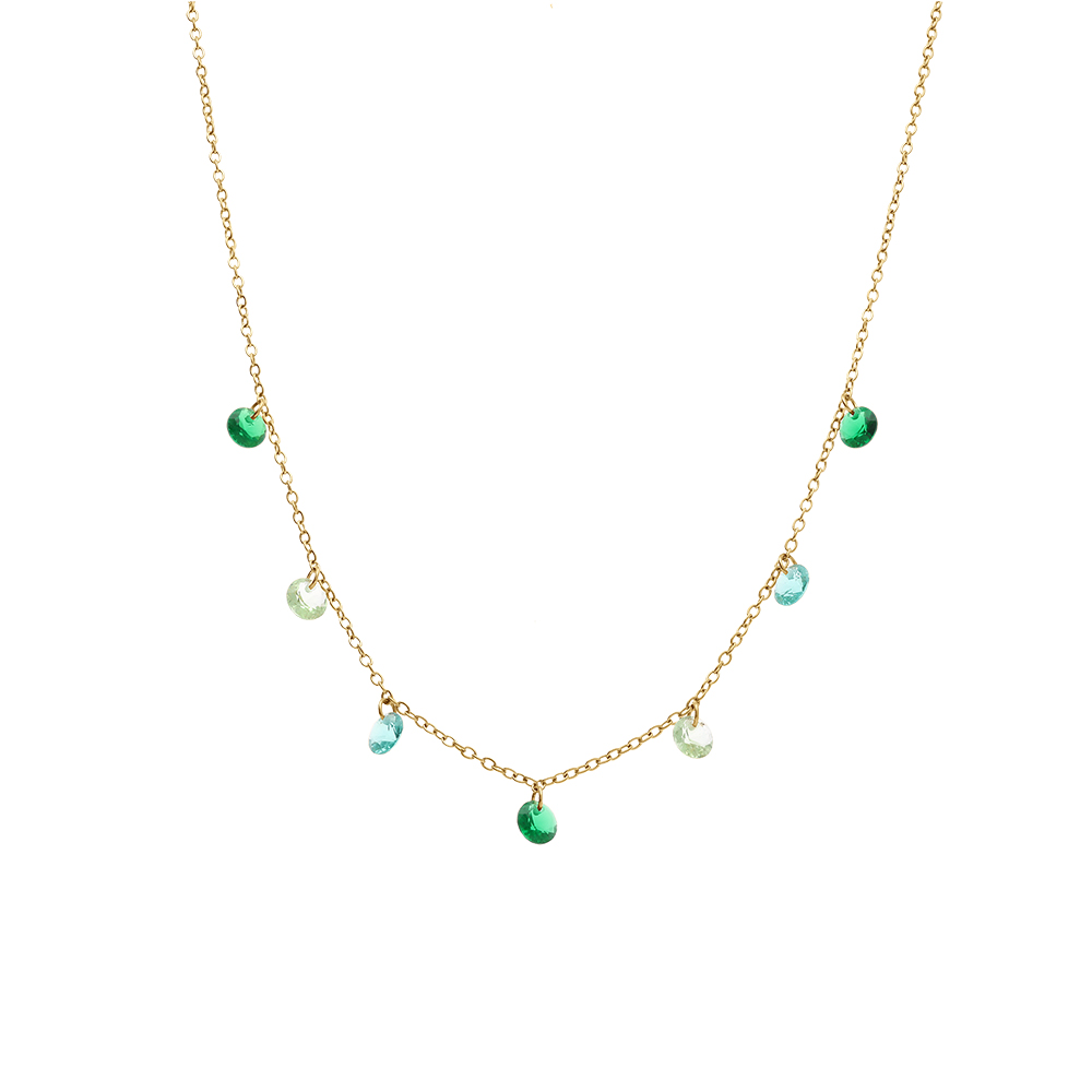 Collier en acier dor� avec pampilles d\'oxydes verts -  38+5cm - Vue 1