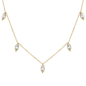 Collier en acier dor avec pampilles d\' oxydes blancs - 42+5cm - Vue 1