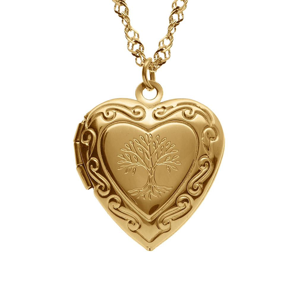 Collier en acier dor� avec pendentif cassolette coeur et arbre de vie  - 45+10cm - Vue 1