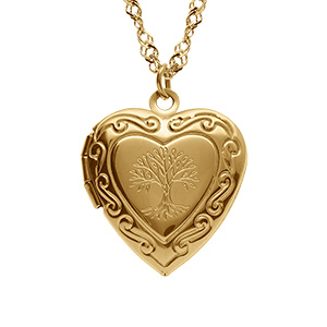 Collier en acier dor� avec pendentif cassolette coeur et arbre de vie  - 45+10cm