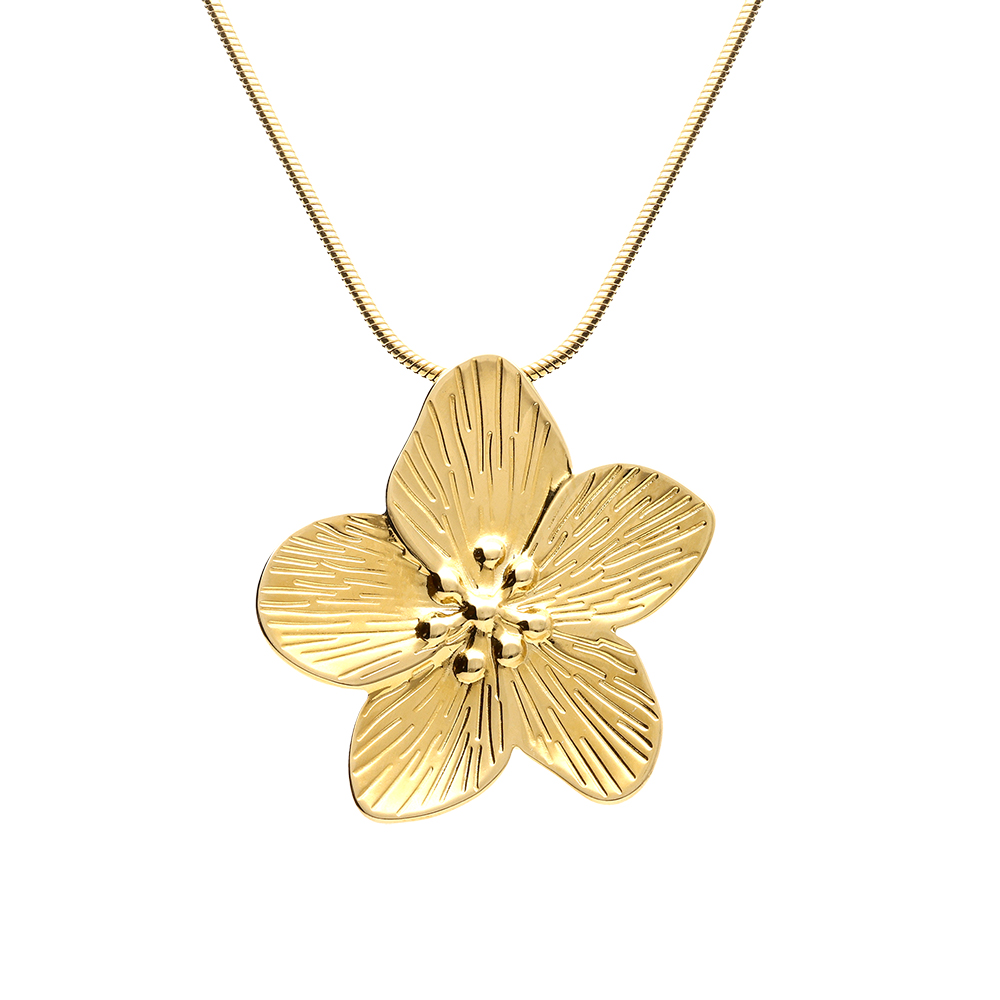 Collier en acier dor� avec pendentif fleur,  41+5cm - Vue 1
