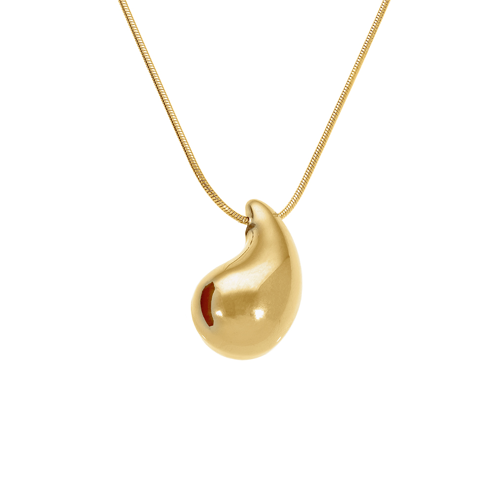 Collier en acier dor avec pendentif petite goutte incurve (18mm x 10mm), 41+5cm - Vue 1