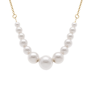 Collier en acier doré avec perles blanches imitation - 40+5cm - Vue 1