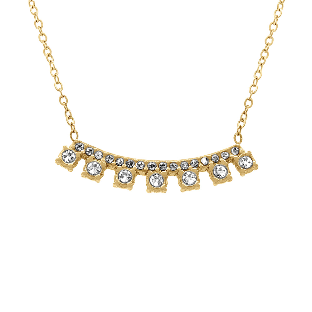 Collier en acier dor� barrette d\'oxydes blancs sertis 40+5cm - Vue 1