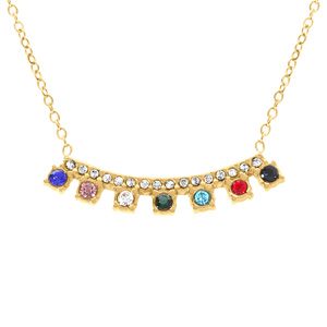 Collier en acier doré barrette d\'oxydes sertis multi couleurs - 40+5cm - Vue 1