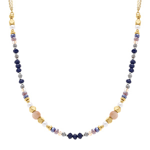 Collier en acier dor boules verre 4mm facet perles imitation et pierre de lune - 40+10cm