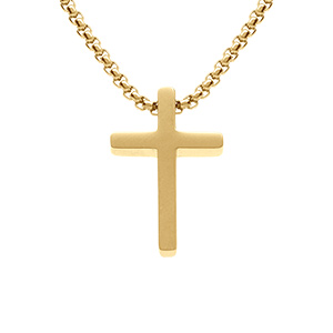 Collier en acier dor chane jaseron pendentif croix satine 20 x 12mm - 50cm rglable 45cm