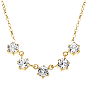 Collier en acier dor� cinq oxydes blancs sertsi griffes - 41+5cm