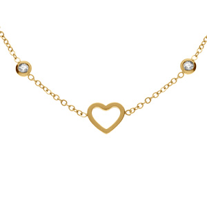 Collier en acier doré coeurs évidés et oxydes blancs sertis - 39+5cm Collier en acier doré coeurs évidés et oxydes blancs sertis - 39+5cm