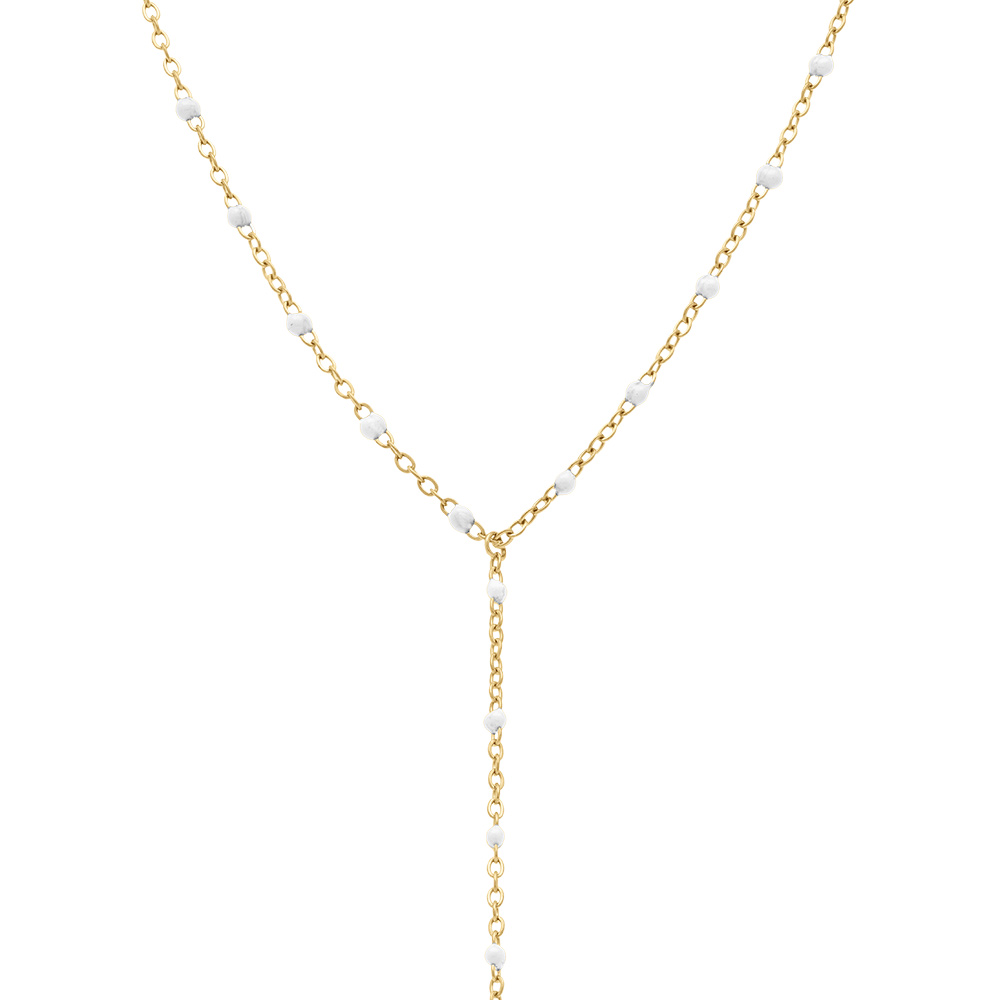 Collier en acier dor� cravate (10.5cm) r�sine blanche  - 40+5cm - Vue 1