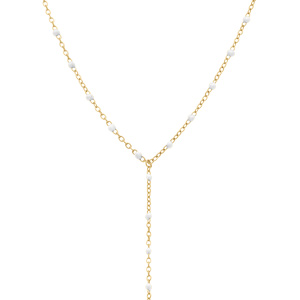 Collier en acier doré cravate (10.5cm) résine blanche - 40+5cm - Vue 1
