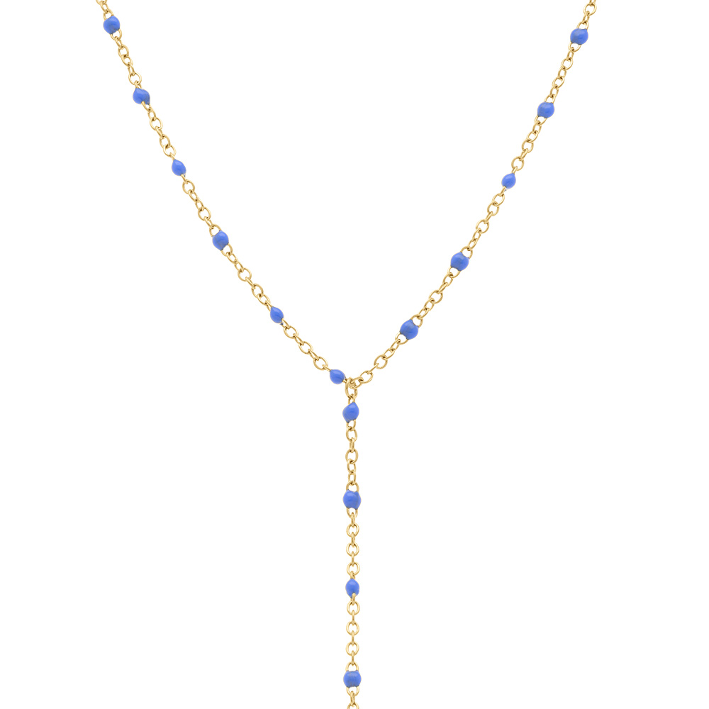 Collier en acier dor� cravate (10.5cm) r�sine bleue  _ 40+5cm - Vue 1