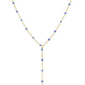 Collier en acier doré cravate (10.5cm) résine bleue _ 40+5cm - Vue 1
