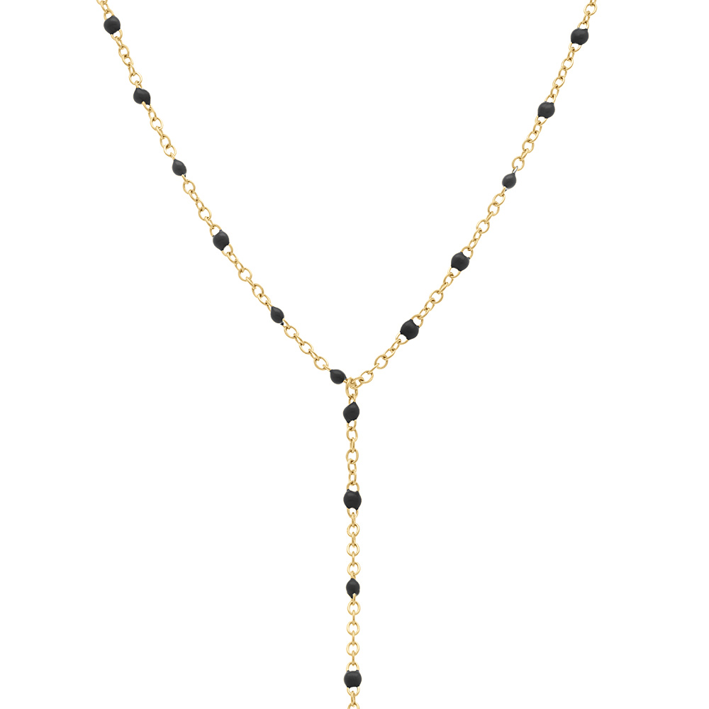 Collier en acier dor� cravate (10.5cm) r�sine noire -  40+5cm - Vue 1