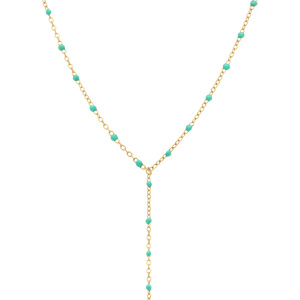 Collier en acier dor cravate (10.5cm) rsine turquoise  - 40+5cm - Vue 1