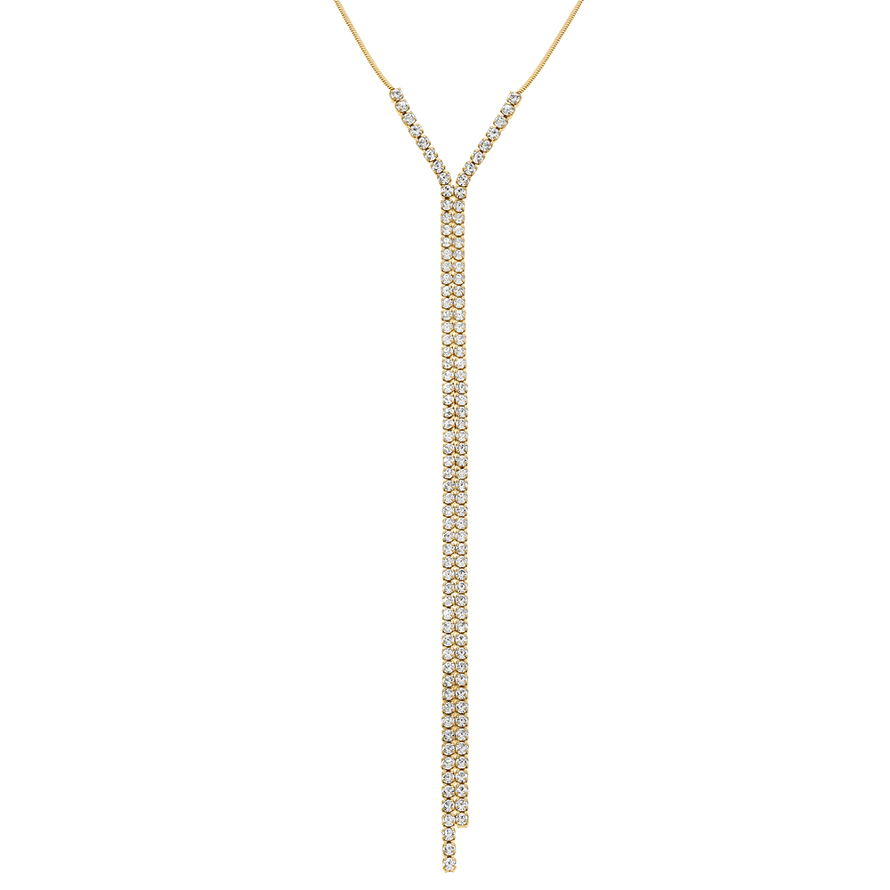 Collier en acier dor� cravate (14.8cm) 2 rangs d\'oxydes blancs - 40+5cm - Vue 1