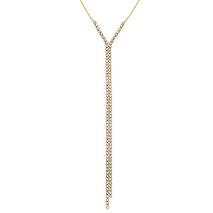 Collier en acier doré cravate (14.8cm) 2 rangs d\'oxydes blancs - 40+5cm - Vue 1