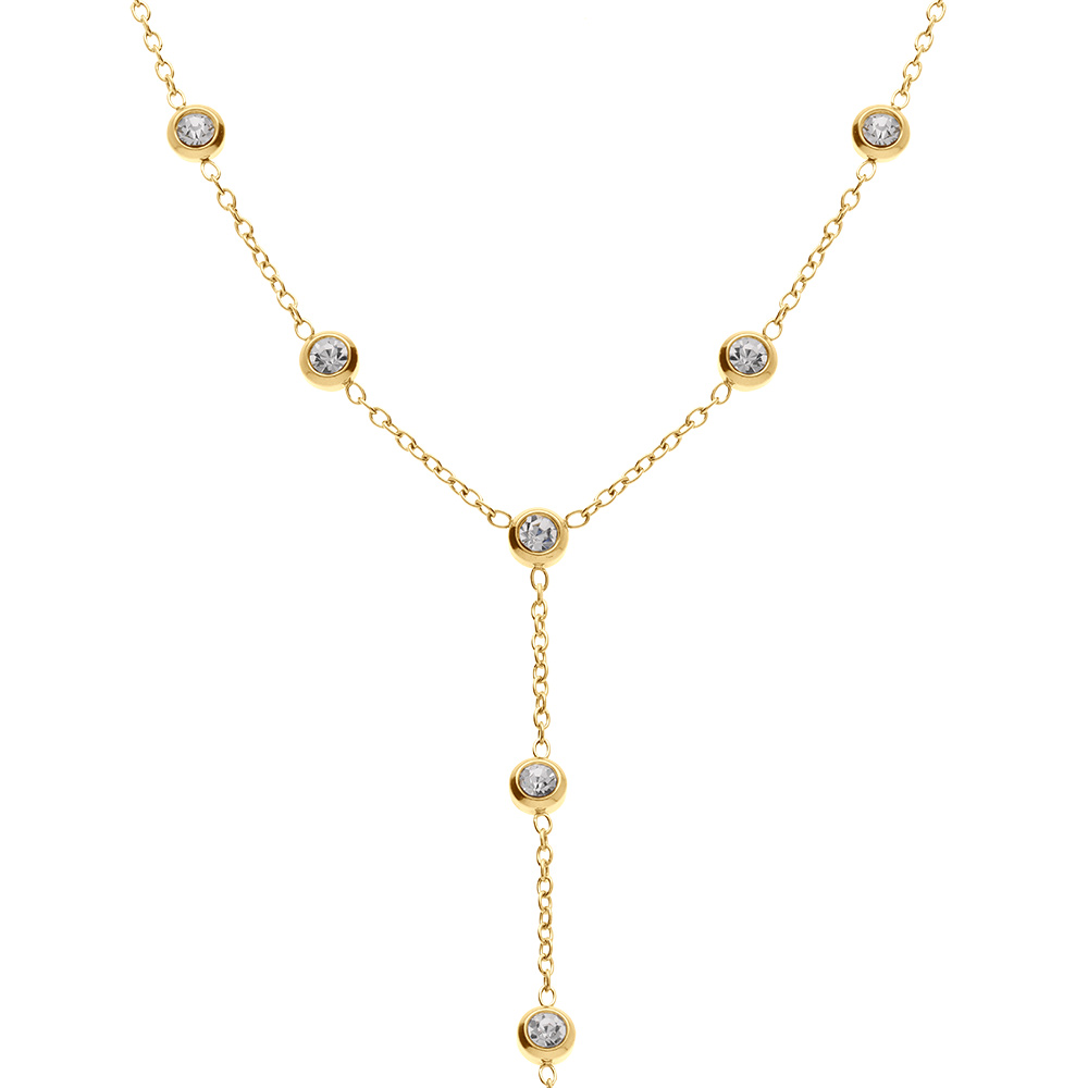 Collier en acier dor� cravate (14cm) oxydes blancs  - 56+5.5cm - Vue 1