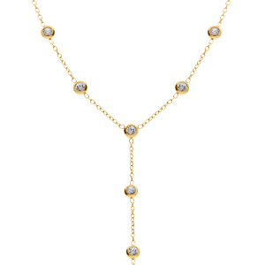 Collier en acier doré cravate (14cm) oxydes blancs - 56+5.5cm - Vue 1