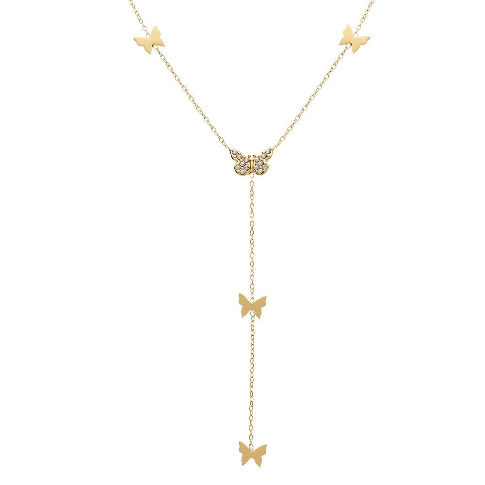 Collier en acier dor� cravate (6cm) avec papillons - 40+5cm - Vue 1