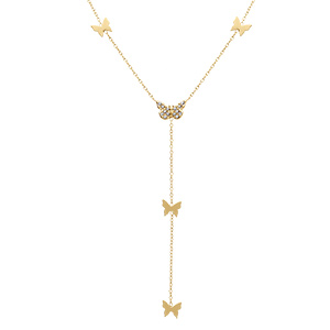 Collier en acier doré cravate (6cm) avec papillons - 40+5cm - Vue 1