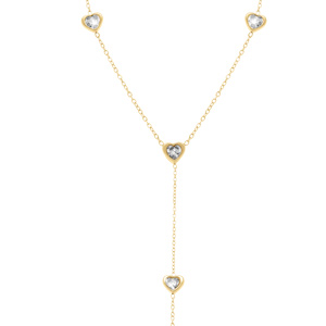 Collier en acier doré cravate coeurs avec oxydes blancs - 40+5cm - Vue 1