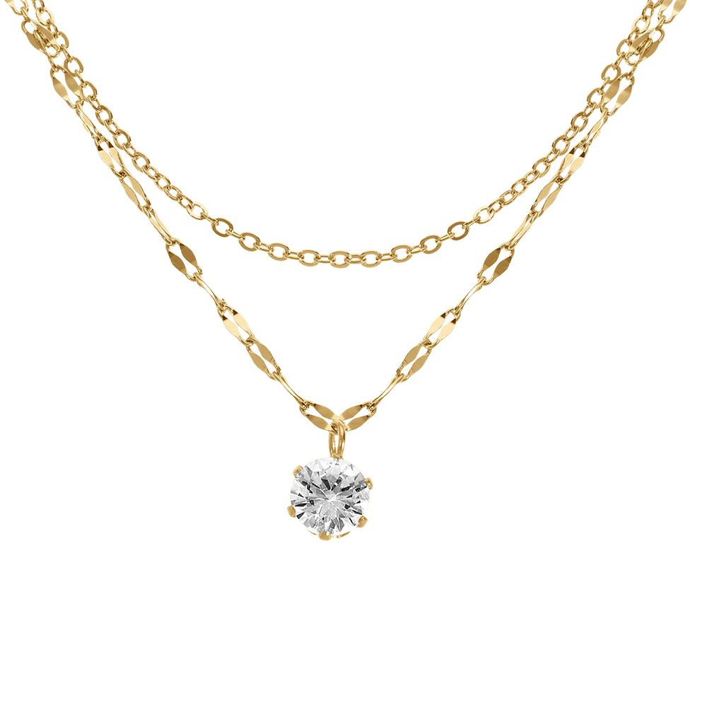 Collier en acier dor� deux rangs avec oxyde blanc serti  - 41+4cm - Vue 1
