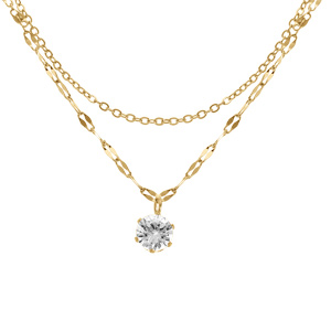 Collier en acier doré deux rangs avec oxyde blanc serti - 41+4cm - Vue 1