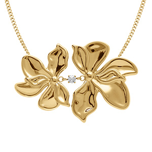 Collier en acier dor� double fleur 40mm et un oxyde blanc serti  - 43+5cm
