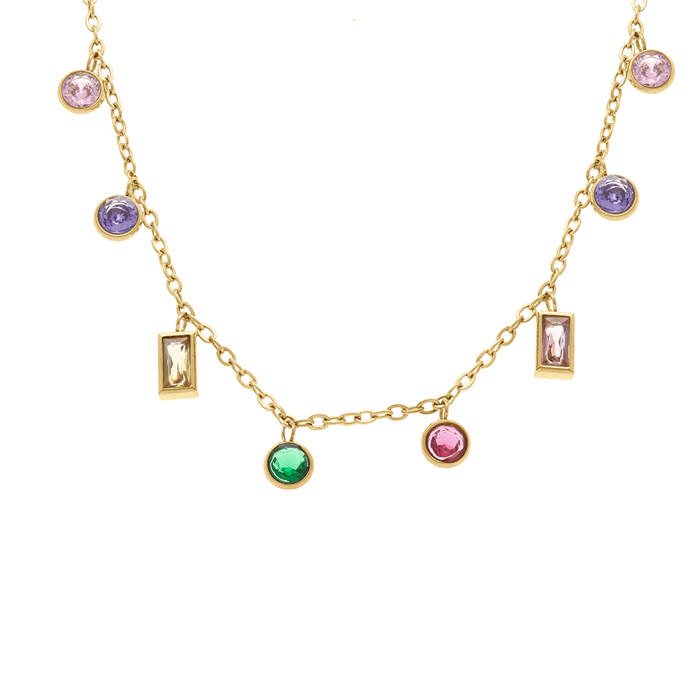 Collier en acier dor� d\'oxydes multi couleurs sertis clos - 40+5cm - Vue 1