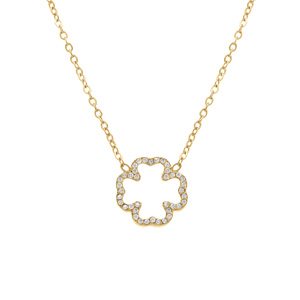 Collier en acier doré fleur évidée contour d\'oxydes blancs - 38+5cm - Vue 1