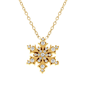 Collier en acier dor� flocon de neige 16mm avec oxyde blancs sertis - 43+5cm
