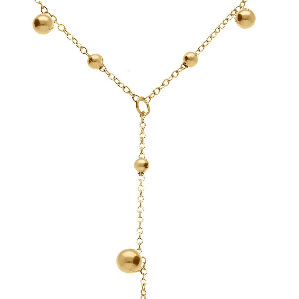 Collier en acier dor� forme cravate avec boules  - 38+5cm - Vue 1