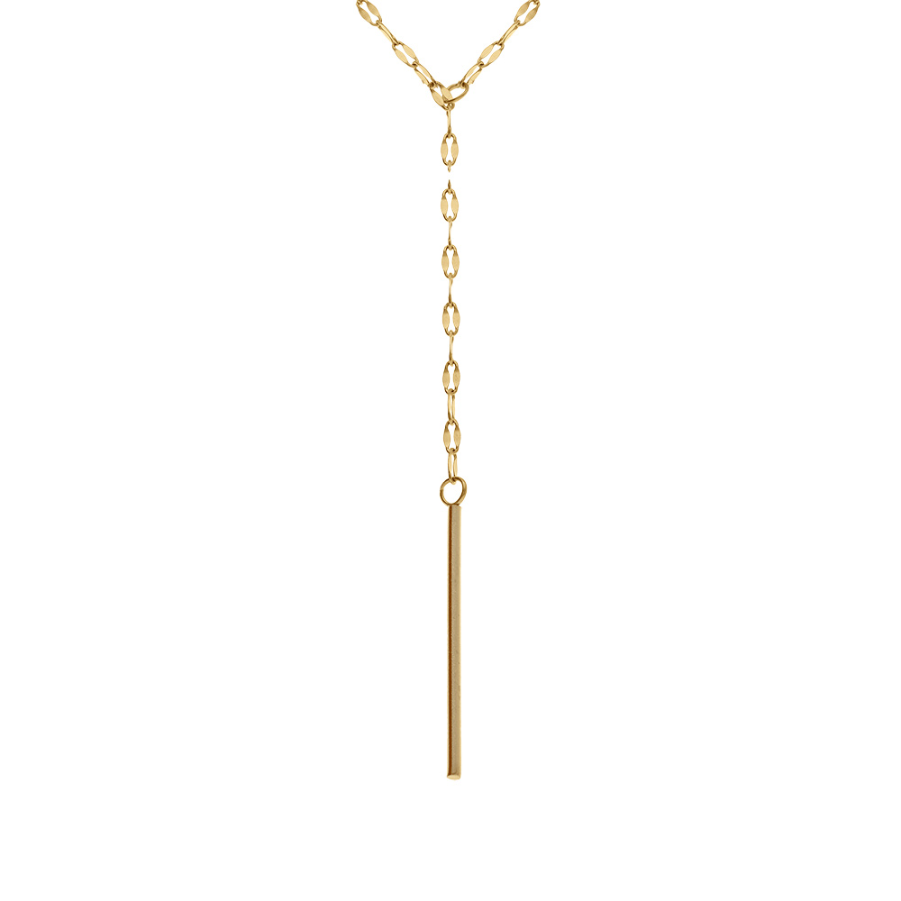 Collier en acier dor� forme cravate avec pendentif vertical - 38+5cm - Vue 1