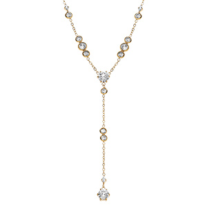 Collier en acier dor� forme cravate et oxydes blancs - 42+5cm