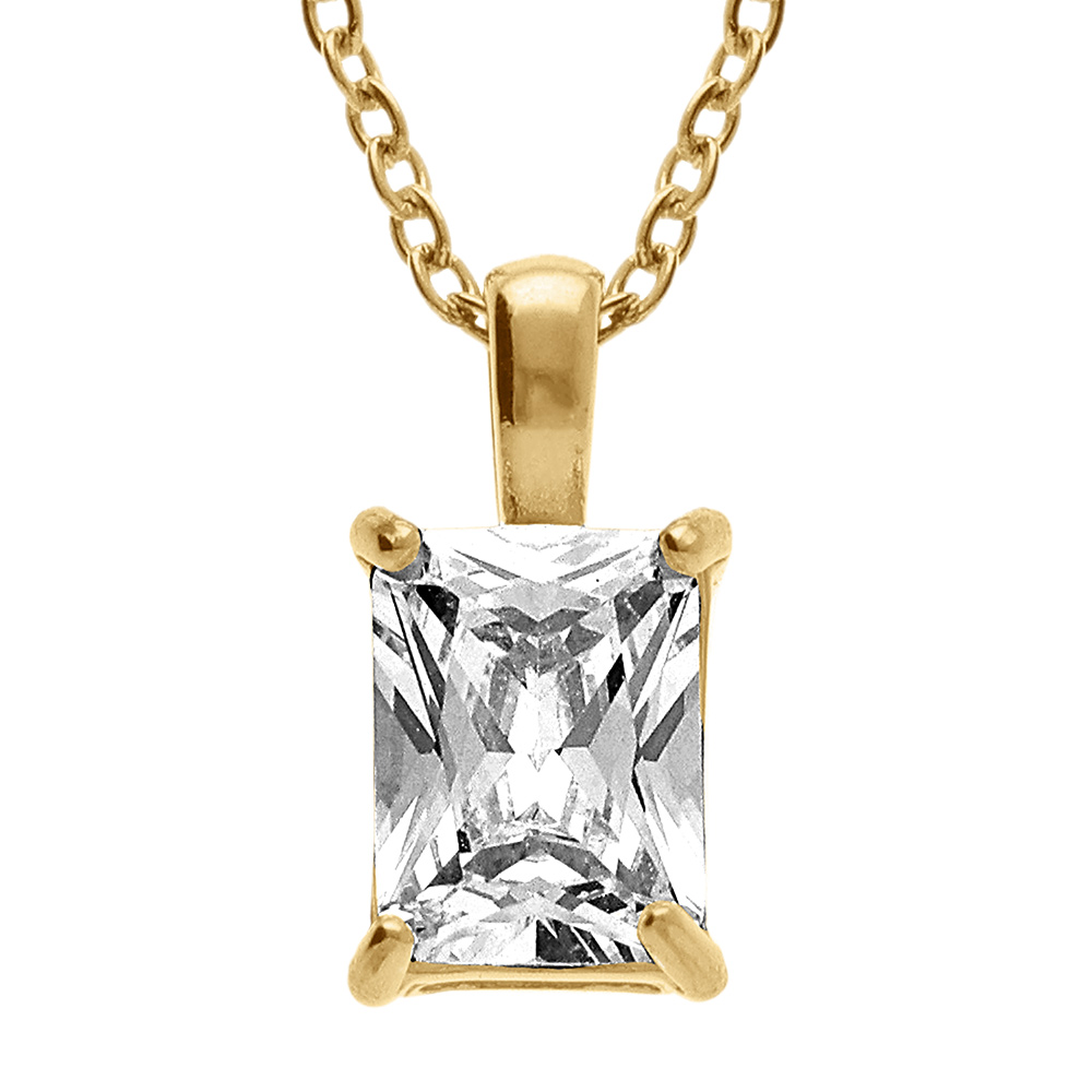 Collier en acier dor� forme rectangulaire avc oxyde blanc serti 0.58cm x 0.93cm - 38+5cm - Vue 1