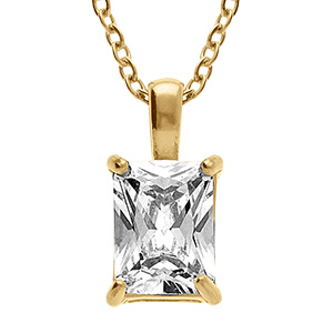 Collier en acier dor� forme rectangulaire avc oxyde blanc serti 0.58cm x 0.93cm - 38+5cm